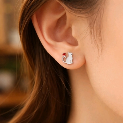 Ezüst gyerek cica fülbevaló (02107-329)