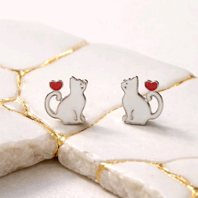 Ezüst gyerek cica fülbevaló (02107-329)