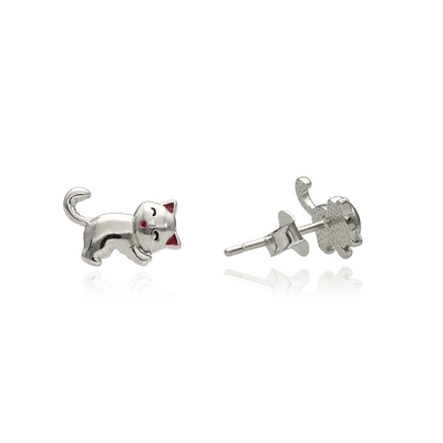 Ezüst gyerek cica fülbevaló (02107-333)