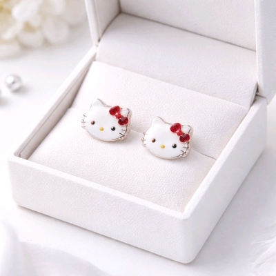 Ezüst gyerek cica fülbevaló (02107-343)