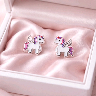 Ezüst gyerek unikornis fülbevaló (02107-344)