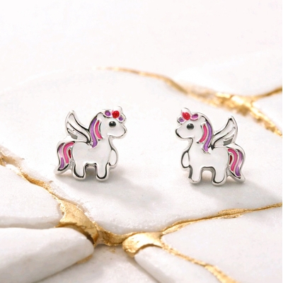 Ezüst gyerek unikornis fülbevaló (02107-344)