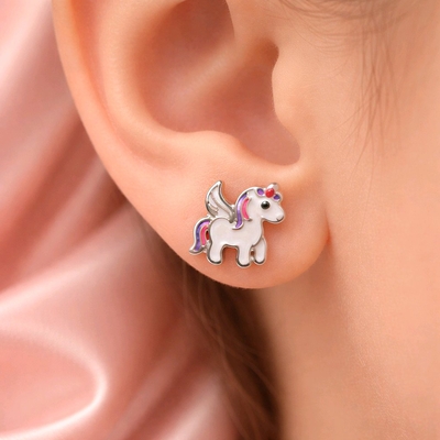 Ezüst gyerek unikornis fülbevaló (02107-344)