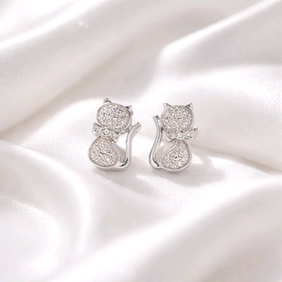 Ezüst cica fülbevaló (02107-345)