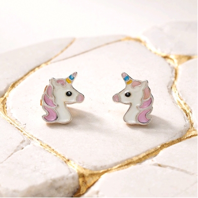 Ezüst gyerek unikornis fülbevaló (02107-346)