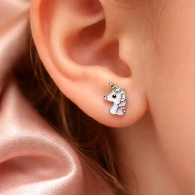 Ezüst gyerek unikornis fülbevaló (02107-346)