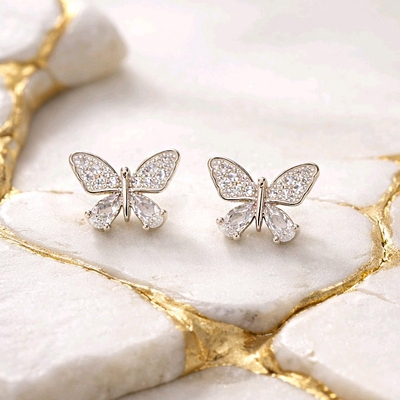 Ezüst pillangó fülbevaló (02107-355)