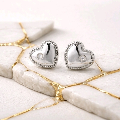 Ezüst szív fülbevaló (02107-361)