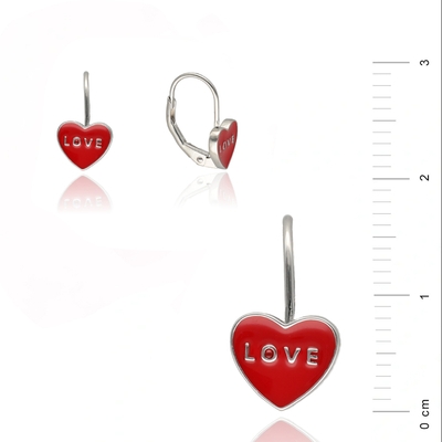 Ezüst Love piros szív gyerek fülbevaló (02203-46)