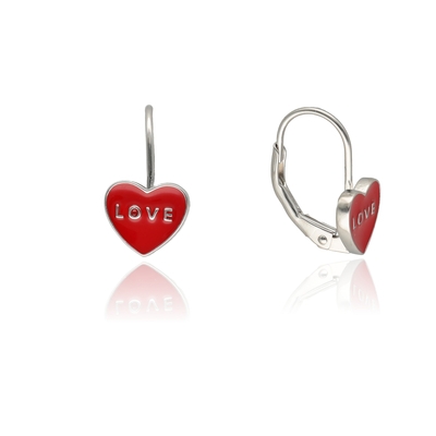 Ezüst Love piros szív gyerek fülbevaló (02203-46)