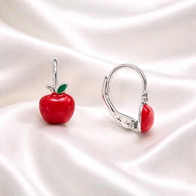 Ezüst piros alma gyerek fülbevaló (02203-47)