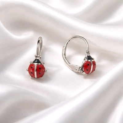 Ezüst katica gyerek fülbevaló (02203-48)