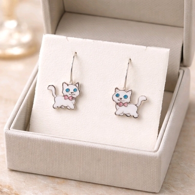 Ezüst cica gyerek fülbevaló (02203-49)