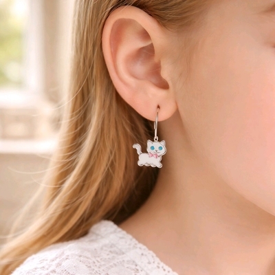 Ezüst cica gyerek fülbevaló (02203-49)