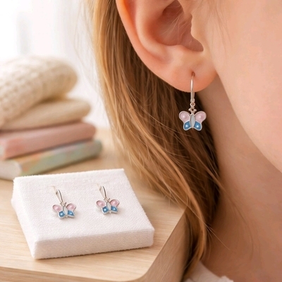 Ezüst pillangó gyerek fülbevaló (02203-50)
