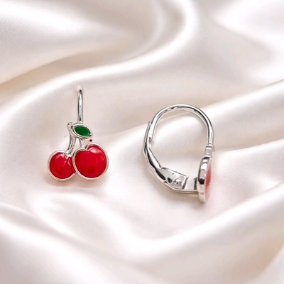 Ezüst cseresznye gyerek fülbevaló (02203-54)