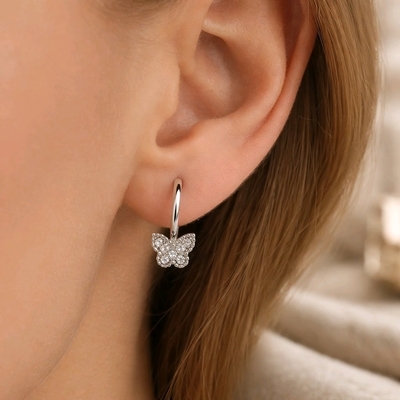 Ezüst pillangó gyerek fülbevaló (02203-58)