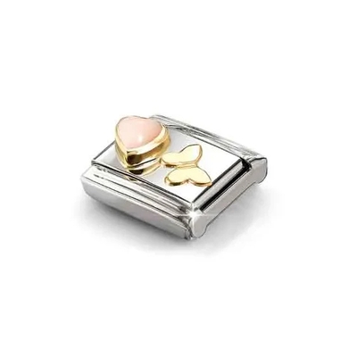 Nomination "Arany pillangó és rózsaszín szív" charm (030523-12)