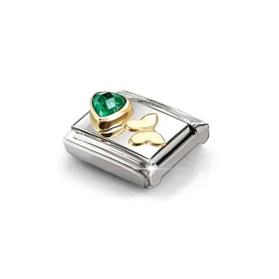 Nomination "Zöld szív és sárga pillangó" charm (030613-15)