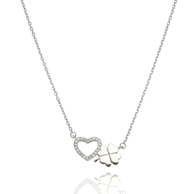 Ezüst szív és lóhere nyaklánc 44 cm (04115-37)