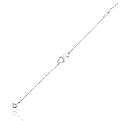 Ezüst szív lóhere karlánc 17 cm (07118-100)