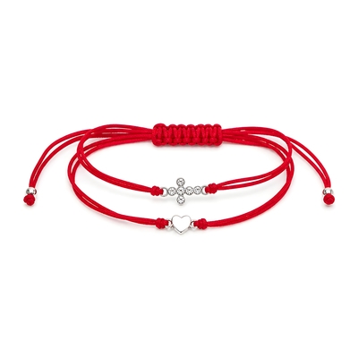 Ezüst kereszt és szív karkötő 19 cm (07RED217-01)