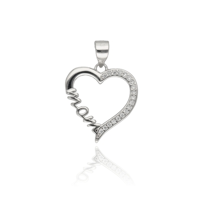 Ezüst szív medál "MOM" felirattal (09139-57)