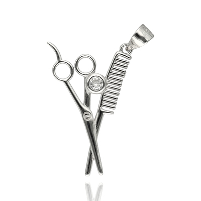 Ezüst fésű-olló medál (09149-7)