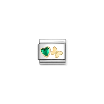 Nomination "Zöld szív és sárga pillangó" charm (030613-15)