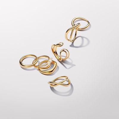 Pandora 14k aranyozott organikus formájú gyűrű 54-es méret (163314C00-54)