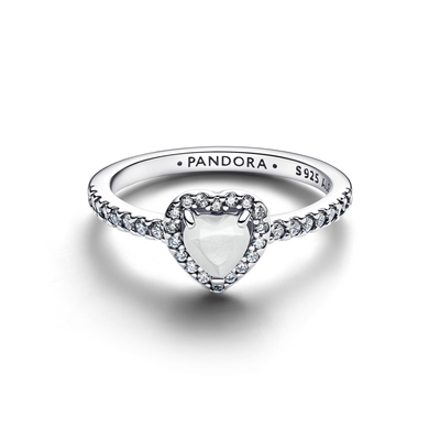 Pandora Kiemelt fehér szív gyűrű 48-as méret (198421C11-48)