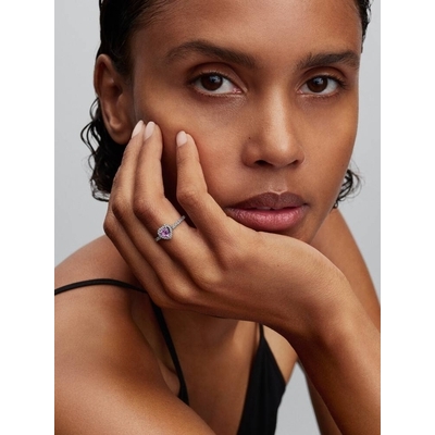 Pandora Kiemelt világosbíbor szív gyűrű 50-es méret (198421C12-50)