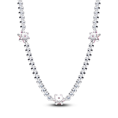 Pandora Rózsaszín virágos tenisz nyaklánc (394561C01-40)