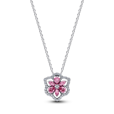 Pandora Herbarium csillogó rózsaszín virágos medálos nyaklánc (394576C01-45)
