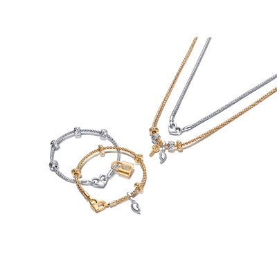 Pandora szegecses 14k aranyozott karkötő szív csattal 17 cm (562731C00-17)