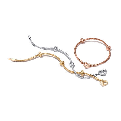 Pandora szegecses 14k aranyozott karkötő szív csattal 17 cm (562731C00-17)