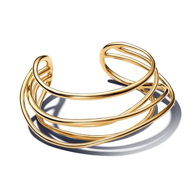 Pandora 14K aranyozott organikus formájú sodrott nyitott karperec 16 cm (563867C00-1)