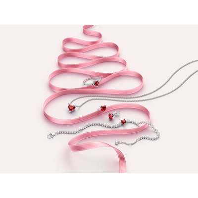 Pandora piros szíves tennis karkötő 20 cm-es (590041C02-20)