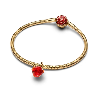 Pandora Disney "A Szépség és a Szörnyeteg rózsa" charm piros muránói üveggel (764018C01)