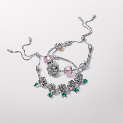 Pandora szikrázó virágzó rózsa túlméretezett charm (793245C01)