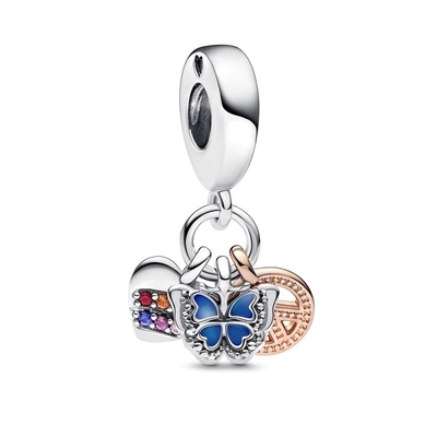 Pandora Me szivárvány szív, pillangó és béke charm (782572C01)