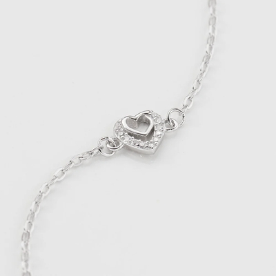 Amen ezüst dupla szív karkötő 19 cm (BRCBBZ3)