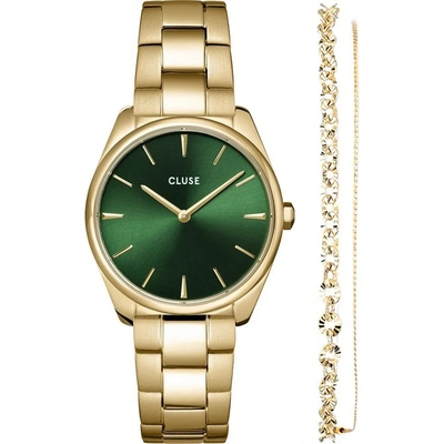 Cluse Féroce Petite Steel Watch and Double Chain Bracelet, Gold Colour női óra szett (CG11201)