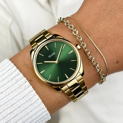 Cluse Féroce Petite Steel Watch and Double Chain Bracelet, Gold Colour női óra szett (CG11201)