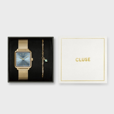 Cluse La Tétragone Mesh Watch & Chain Bracelet, Gold Colour női óra szett (CG10320)