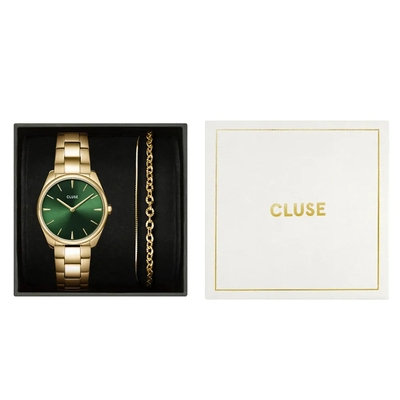 Cluse Féroce Petite Steel Watch and Double Chain Bracelet, Gold Colour női óra szett (CG11201)
