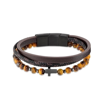 ROCHET férfi ásványi karkötő kereszt medállal 21,5 cm (HB891203)